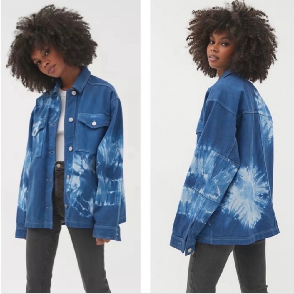 BDG XS fits S M loose fit Blue white Tie-Dye oversized baggy loose Denim Jacket